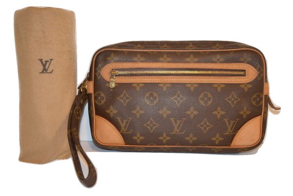 Authentic Louis Vuitton Marly Dragonne Monogram Pochette Clutch Bag Purse in Brown 80's Vintage - Includes LV Dust Bag (SALE - 83% OFF)
