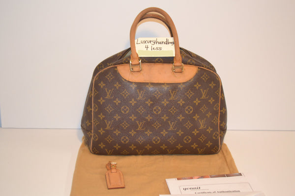 Authentic Louis Vuitton Deauville Monogram Handbag Purse Travel Bag in Brown 90's Vintage - Includes LV Travel Tag, COA & LV Dust Bag