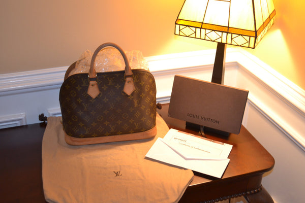 Authentic Louis Vuitton Alma Monogram Handbag Purse in Brown 95 Vintage w/COA & LV Dust Bag
