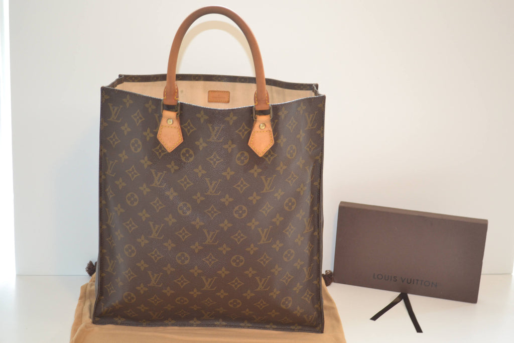 Authentic Louis Vuitton Monogram Sac Plat Large Tote Bag Handbag Purse in Brown 90's Vintage Includes LV Dust Bag (SALE!!!)